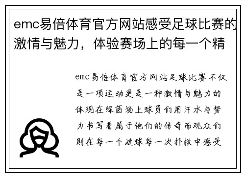 emc易倍体育官方网站感受足球比赛的激情与魅力，体验赛场上的每一个精彩瞬间