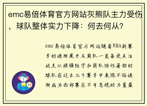 emc易倍体育官方网站灰熊队主力受伤，球队整体实力下降：何去何从？