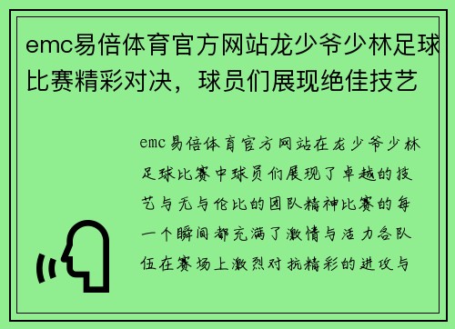 emc易倍体育官方网站龙少爷少林足球比赛精彩对决，球员们展现绝佳技艺与团队精神